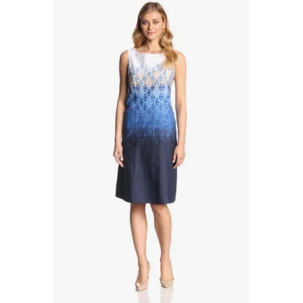 Pendleton Women Size 12P  Nantucket Dress Indigo Ombre Placed Print Cotton